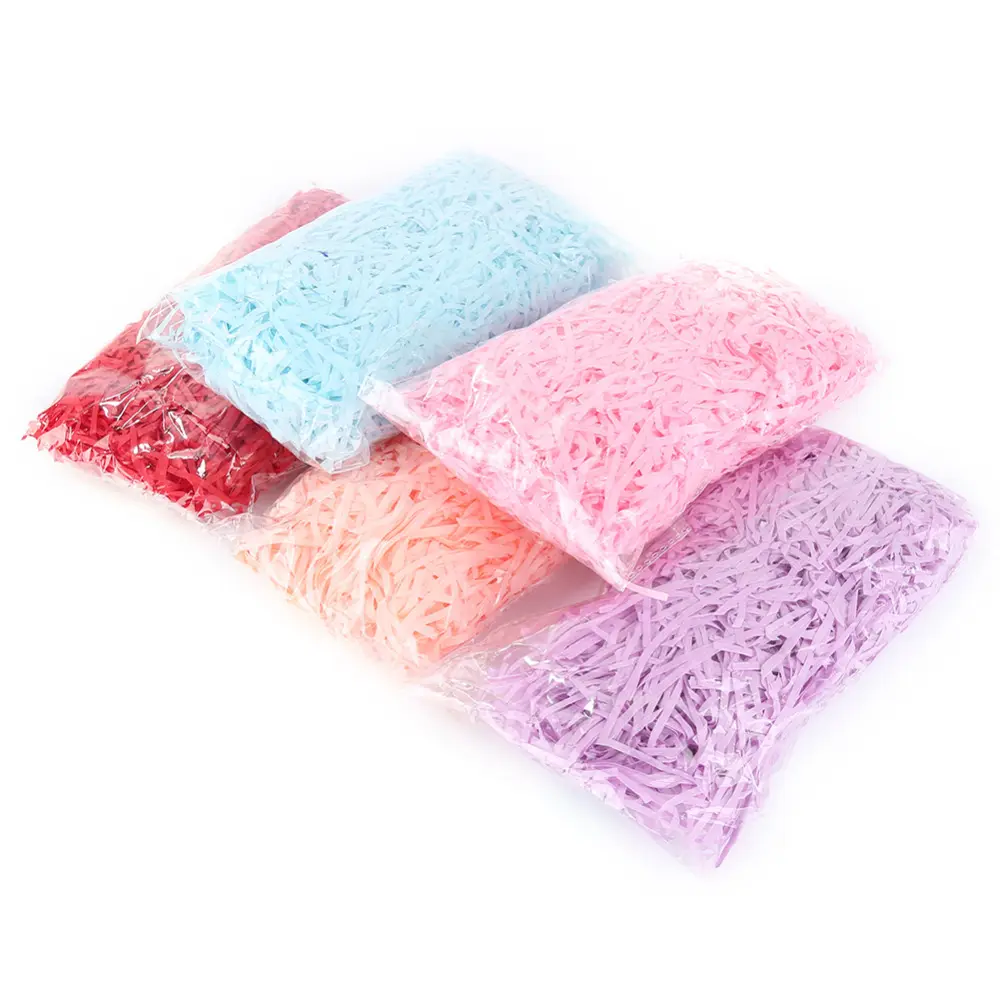 100 g/torba renkli dekoratif rafya kırışık kağıt kesim rendelenmiş doku kağıt hediye kozmetik şeker kutusu sepeti dolgu dolgu
