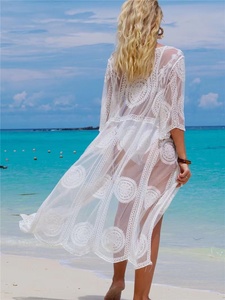 <span class=keywords><strong>Kimono</strong></span> pour femmes, dentelle transparente, kaftan en mousseline, couvre-vêtement de <span class=keywords><strong>plage</strong></span>, robe longue d'été - Product Image 4