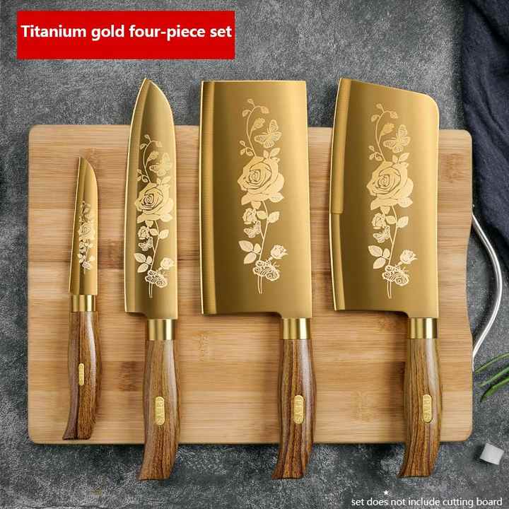 Factory Golden Kitchen Knife Set Stainless Steel Blade and Wood Grain ...