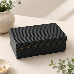 Luxury Black Ribbed Decorative <b>Storage</b> Box with Lid Modern Resin <b>Tabletop</b> Organizer Available at Affordable Price - Product Image 1