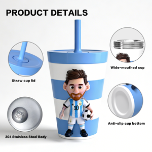 ZREGGUR Venta al por mayor <span class=keywords><strong>Taza</strong></span> térmica de acero inoxidable de doble pared de 12 oz con diseño de <span class=keywords><strong>Messi</strong></span>, con pajita, sin BPA, aislamiento de 6-12 horas - Product Image 2
