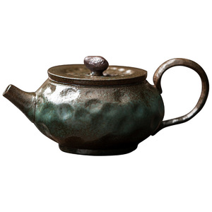 Théière en céramique rétro, forme irrégulière, martelée et dorée, avec couvercle, pour le thé Kung Fu - Product Image 5