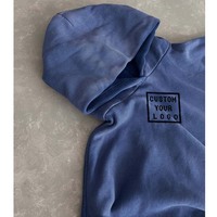 Vente en gros de sweats à capuche personnalisés avec logo, bleu délavé vintage, dégradé, en molleton épais, coupe oversize, style streetwear décontracté
