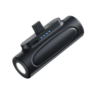Mini Capsule Recharger 5000 mA Emergency Flashlight Slim Wire Portable Ta-il Plug Small Mobile Power