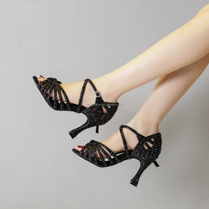 Scarpe da ballo latino perla nera lucido <span class=keywords><strong>tacchi</strong></span> medi morbidi-Sole 6-10cm <span class=keywords><strong>prima</strong></span> scelta per ballerini principianti per adulti - Product Image 1