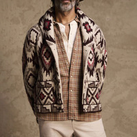 Cardigan en tricot vintage pour homme, motif aztèque, style tribal géométrique, veste pull chaude d'hiver, col châle, manteau épais tendance, vente en gros