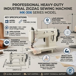 จักรเย็บผ้าอุตสาหกรรมความเร็วสูง รุ่น MK-306 แบบซิกแซก ประหยัดพลังงาน ใช้มอเตอร์พลาสติก สำหรับงานหนัก เย็บผ้าหนา เย็บผ้าเดนิม - Product Image 2