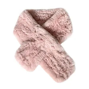 Rex Rabbit Fur Collar Bufanda Elegante Calentador de cuello para dama Tejido a mano Estilo corto Moda