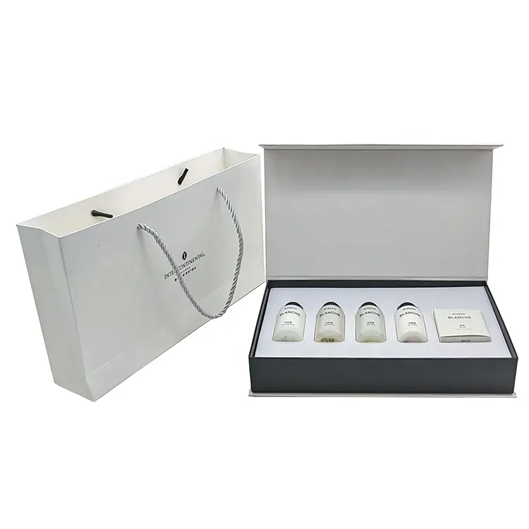 Caixa de presente de cosméticos de luxo por atacado de fábrica com logotipo personalizado caixa magnética de embalagem de óleo essencial branco com inserção de espuma