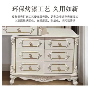 White Carved Wood Makeup <b>Vanity</b> Set Oval Mirror Dressing <b>Table</b> Storage Cabinet Bedroom Furniture - Product Image 5