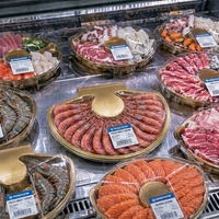 Wegwerp blister ventilatorvormige VSP-schaal gouden food grade plastic verpakking voor fruit, vlees, geschikt voor supermarkt, kantine, restaurant