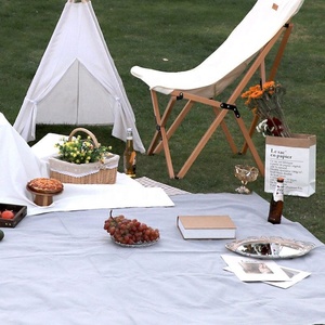 Couverture de camp de pique-nique en toile de coton de couleur unie Portable avec sangle en cuir pour la plage et le camping en plein air tapis en gros - Product Image 1