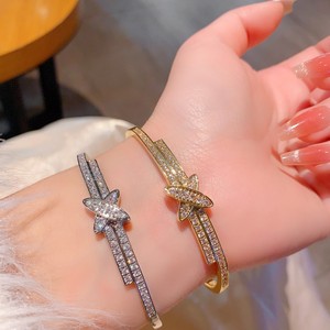 Cross Bangle Gold And White <b>Copper</b> Alloy Micro Insert Diamond Set Women's Party Jewelry Fashion Cuff <b>Bracelet</b> - Product Image 4
