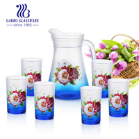 Service à thé et jus Garbo Glassware Classic, 7 pièces, comprenant une carafe et des verres, avec impression personnalisée, ensemble de vaisselle pour boire.