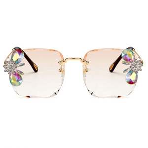 Lunettes de soleil carrées sans monture en strass de luxe tendance 2021, lunettes de soleil en diamant pour femmes - Product Image 6