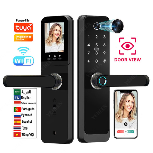 Tuya Wifi Video Intercom Smart Digital Lock Waterproof Fingerprint Key Card Electronic Door Smart Lock Camera Intelligent Lock