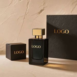 Customized logo Mens Square 30ml 50ml 100ml <b>Empty</b> Clear Perfume Bottle with Pump Sprayer with Black Cap with Packing <b>Box</b> - Product Image 1