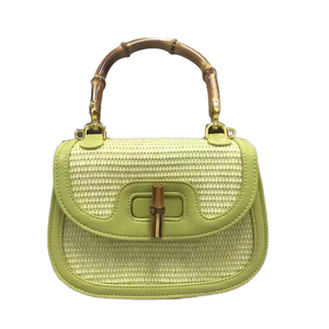 Bolso de mano de paja para mujer con solapa y asa de bambú, bandolera con cierre de cremallera, hecho en Guangzhou - Product Image 1