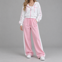 Ensemble de survêtement décontracté pour femme, personnalisé OEM, avec sweat à capuche court zippé et pantalon large color block, fabricant sous marque privée