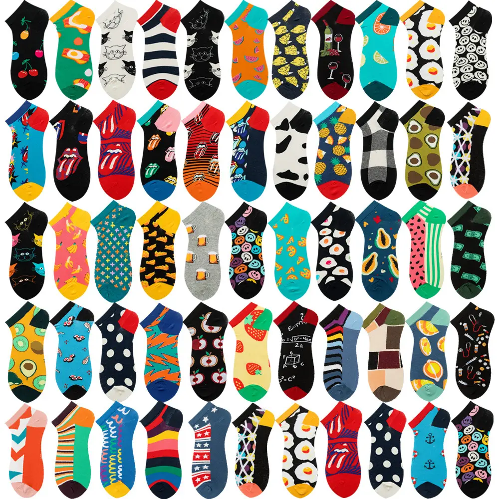 Stock Quick Order Cotton Knit Vivid Fashion Happy Short Cheap Ankle Socks Men
