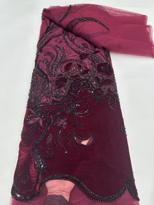 Ni. Ai thiết kế mới thêu nhung ren đính cườm ren vải thanh lịch ngọc trai Net ren sequin vải - Product Image 4