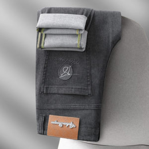 2025 di fascia alta primavera ed estate nuova tendenza alla moda <span class=keywords><strong>Jeans</strong></span> <span class=keywords><strong>grigio</strong></span> <span class=keywords><strong>chiaro</strong></span> da uomo <span class=keywords><strong>Jeans</strong></span> Casual a gamba dritta - Product Image 2