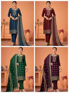 El último Vichitra con trabajo de bordado y Servoswaki Diamond Top and Bottom con trabajo pesado completo y Diamond Dupatta - Product Image 2