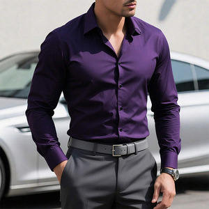 Camicie con bottoni a manica lunga di alta qualità in tinta unita elasticizzata senza rughe <span class=keywords><strong>camicia</strong></span> formale da uomo Performance aziendale - Product Image 2
