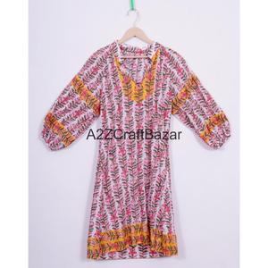 Robe mi-longue décontractée pour femmes, moderne, écologique, en coton, à imprimé floral, ethnique, indienne, col en V, manches longues, boutonnée, lavable, respirante - Product Image 5