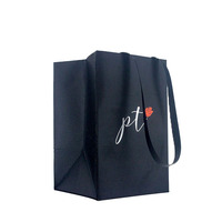 Sac en papier personnalisé de luxe noir en kraft fait main avec poignée Flexiloop et ruban, pour emballage de vêtements, cadeaux, shopping, bougies de marque, faible MOQ