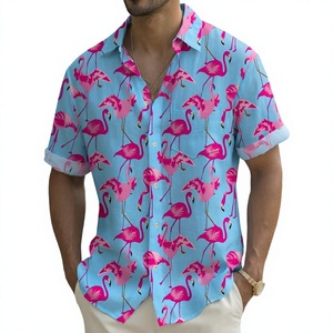 Camisa de manga corta con estampado de flamencos para hombre, talla grande, con botones, estilo hawaiano informal, para primavera y verano - Product Image 2