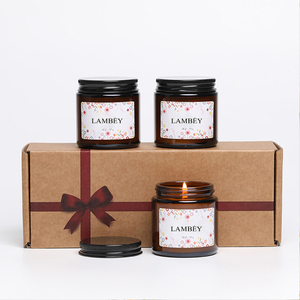 Lambey Factory Supply Venta al por mayor Decoración del hogar Negro Oro Astilla Tapa Regalo Cera de soja Velas perfumadas Ember Glass Jjar Candle - Product Image 6