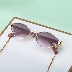 Lunettes <span class=keywords><strong>de</strong></span> soleil Partagas Fashion Fancy Designer avec logo personnalisé, métal polygonal avec chaîne, protection UV400, lunettes <span class=keywords><strong>de</strong></span> soleil pour femmes - Product Image 3