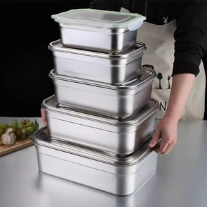Stainless Steel Food Storage Container Rectangle <b>Clip</b>-On Lid Leak-Proof For Refrigerator Travel Use - Product Image 1