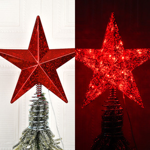Décoration de sommet d'arbre en forme d'étoile à cinq branches lumineuse de haute qualité, faite à la main, en PVC, avec éclairage LED clignotant, boîte à lumière en forme d'étoile, ornements pour arbre de Noël - Product Image 2