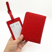 Étui de passeport et porte-étiquette de bagage en cuir PU rouge avec logo personnalisé, porte-documents de voyage