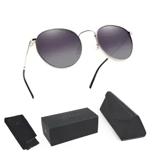 时尚高品质工厂批发眼镜盒布偏光UV400金属圆形太阳镜，带套装