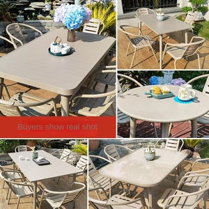 ชุดเก้าอี้โต๊ะแบบสบายๆกลางแจ้งทำจากอลูมิเนียมผสมแชมเปญสำหรับลานระเบียงสวนระเบียงวัสดุไม้ที่ทนทาน - Product Image 4