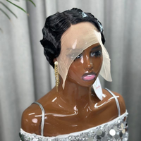 Wig Chioma Hot Sale 13x4 HD Transparent Lace Front Finger Wave Pixie Cut Wig Rambut Asli Manusia Wig Bob Pendek Tanpa Lem Grosir