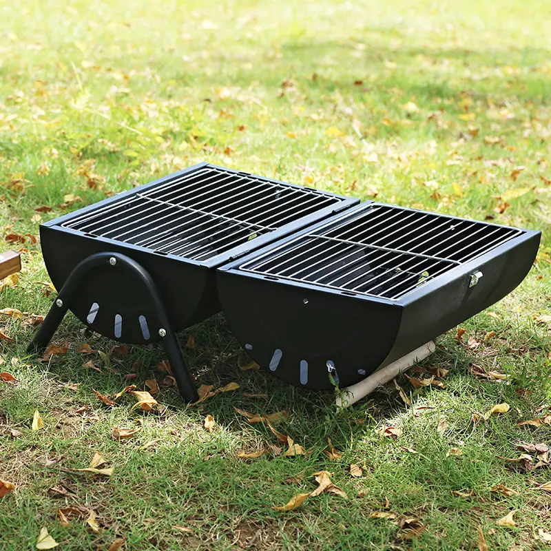 Outdoor Camping Grill Grill Tragbare faltbare Doppelseiten Brother Grill Holzkohle Grill