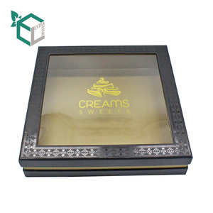 Biodegradable Black Paper Packaging Food Container Dessert Bakery Cake Sushi Boxes Transparent Window Pastry Box With Clear Lid