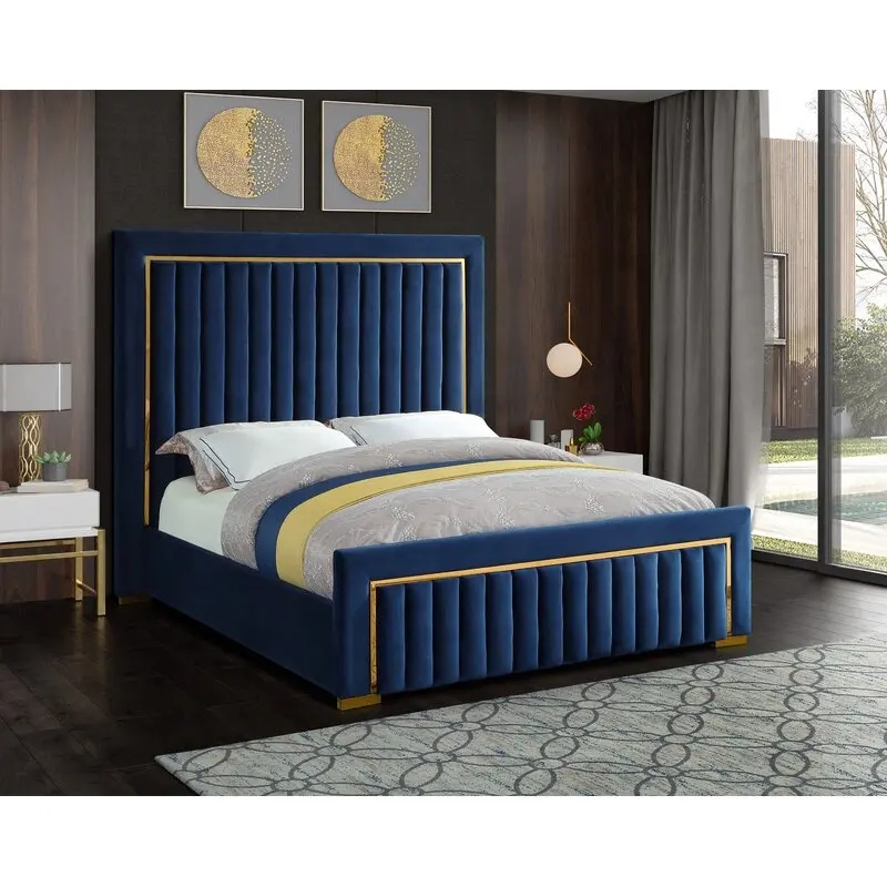 Özelleştirilmiş yüksek kaliteli kral çift kişilik döşemeli yatak tasarımları ev için