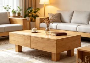 Modern Solid Wood Coffee <b>Table</b> with Storage <b>Drawers</b> Minimalist Living Room Tea <b>Table</b> Low <b>Side</b> <b>Table</b> - Product Image 6