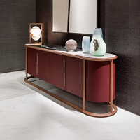 Meuble TV moderne de luxe avec dessus en marbre, meuble de rangement en bois à capsules arrondies, buffet, console multimédia