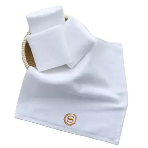 5 star hotel towels white custom logo bathroom linen 100% cotton face hand bath hotel towel set