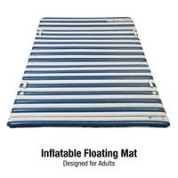 Matelas flottant gonflable double de luxe bleu marine et blanc à rayures, surdimensionné, pour piscine, plage, lac