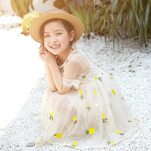 Vêtements de boutique pour enfants, robe en coton pour filles, robe de princesse à fleurs jaunes pour petite fille - Product Image 2