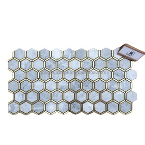 Piastrelle Esagonali Adesive in Stile Moderno Dougbuild, Mosaico in Marmo Bianco di Carrara con Design Grafico - Product Image 2