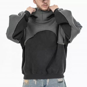 New Fashion <strong>Purple</strong> <strong>Hoodie</strong> Cut and Sew Pullover Patchwork Two Tone Cropped Printing Cut Edge Custom Raw Hem <strong>Hoodie</strong> for <strong>Men</strong> - Product Image 4