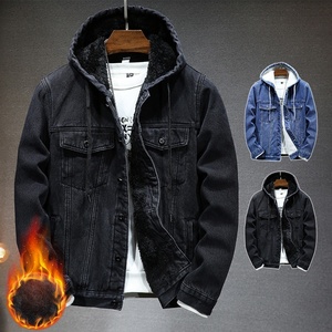 Nueva Chaqueta de Invierno para Hombre, Ajustada, Gruesa y Cálida, con Forro de Piel Sintética, Estilo Denim, con Capucha Integrada, para Hombres Jóvenes - Product Image 1